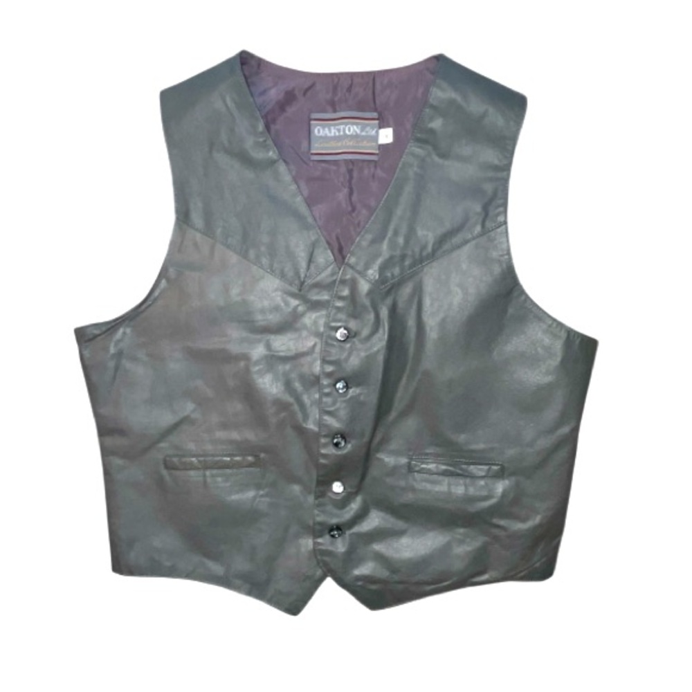 Oakton LTD Leather Collection Grey Leather Vest Button Down Size 46R